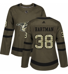 Women's Adidas Nashville Predators #38 Ryan Hartman Authentic Green Salute to Service NHL Jersey