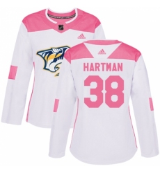 Women's Adidas Nashville Predators #38 Ryan Hartman Authentic White Pink Fashion NHL Jersey