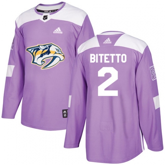 Men's Adidas Nashville Predators #2 Anthony Bitetto Authentic Purple Fights Cancer Practice NHL Jersey Men's Adidas Nashville Predators #2 Anthony Bitetto Authentic Purple Fights Cancer Practice NHL Jersey