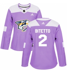 Women's Adidas Nashville Predators #2 Anthony Bitetto Authentic Purple Fights Cancer Practice NHL Jersey