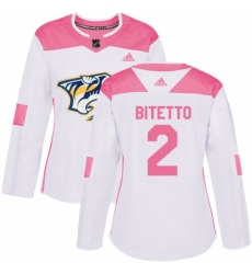Women's Adidas Nashville Predators #2 Anthony Bitetto Authentic White/Pink Fashion NHL Jersey