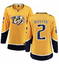 Women's Nashville Predators #2 Anthony Bitetto Fanatics Branded Gold Home Breakaway NHL Jersey
