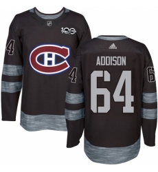 Men's Adidas Montreal Canadiens #64 Jeremiah Addison Authentic Black 1917-2017 100th Anniversary NHL Jersey