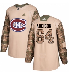 Men's Adidas Montreal Canadiens #64 Jeremiah Addison Authentic Camo Veterans Day Practice NHL Jersey