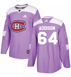 Men's Adidas Montreal Canadiens #64 Jeremiah Addison Authentic Purple Fights Cancer Practice NHL Jersey