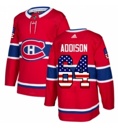 Men's Adidas Montreal Canadiens #64 Jeremiah Addison Authentic Red USA Flag Fashion NHL Jersey