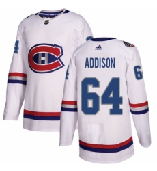 Men's Adidas Montreal Canadiens #64 Jeremiah Addison Authentic White 2017 100 Classic NHL Jersey