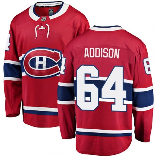 Men's Montreal Canadiens #64 Jeremiah Addison Authentic Red Home Fanatics Branded Breakaway NHL Jersey Men's Montreal Canadiens #64 Jeremiah Addison Authentic Red Home Fanatics Branded Breakaway NHL Jersey