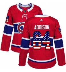 Women's Adidas Montreal Canadiens #64 Jeremiah Addison Authentic Red USA Flag Fashion NHL Jersey