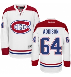 Women's Reebok Montreal Canadiens #64 Jeremiah Addison Authentic White Away NHL Jersey