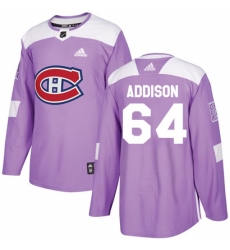 Youth Adidas Montreal Canadiens #64 Jeremiah Addison Authentic Purple Fights Cancer Practice NHL Jersey