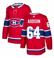 Youth Adidas Montreal Canadiens #64 Jeremiah Addison Authentic Red Home NHL Jersey
