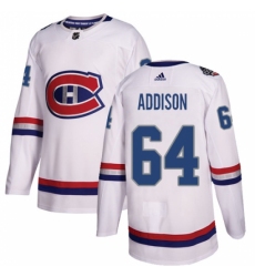 Youth Adidas Montreal Canadiens #64 Jeremiah Addison Authentic White 2017 100 Classic NHL Jersey