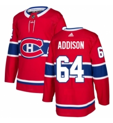 Youth Adidas Montreal Canadiens #64 Jeremiah Addison Premier Red Home NHL Jersey