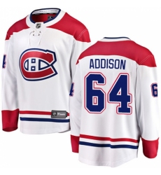 Youth Montreal Canadiens #64 Jeremiah Addison Authentic White Away Fanatics Branded Breakaway NHL Jersey