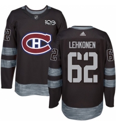 Men's Adidas Montreal Canadiens #62 Artturi Lehkonen Authentic Black 1917-2017 100th Anniversary NHL Jersey
