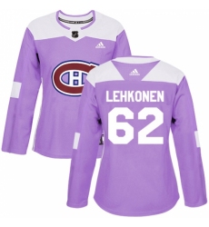 Women's Adidas Montreal Canadiens #62 Artturi Lehkonen Authentic Purple Fights Cancer Practice NHL Jersey