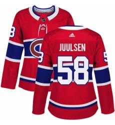 Women's Adidas Montreal Canadiens #58 Noah Juulsen Authentic Red Home NHL Jersey