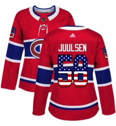 Women's Adidas Montreal Canadiens #58 Noah Juulsen Authentic Red USA Flag Fashion NHL Jersey