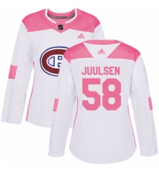 Women's Adidas Montreal Canadiens #58 Noah Juulsen Authentic White/Pink Fashion NHL Jersey