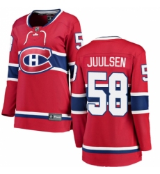Women's Montreal Canadiens #58 Noah Juulsen Authentic Red Home Fanatics Branded Breakaway NHL Jersey