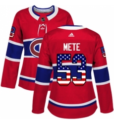 Women's Adidas Montreal Canadiens #53 Victor Mete Authentic Red USA Flag Fashion NHL Jersey