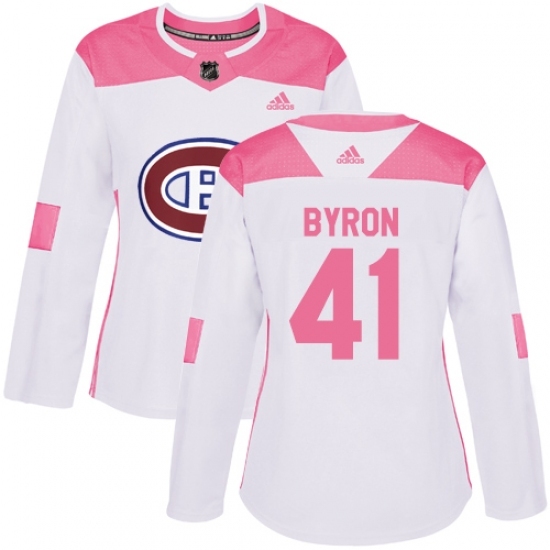 Women's Adidas Montreal Canadiens #41 Paul Byron Authentic White/Pink Fashion NHL Jersey Women's Adidas Montreal Canadiens #41 Paul Byron Authentic White/Pink Fashion NHL Jersey