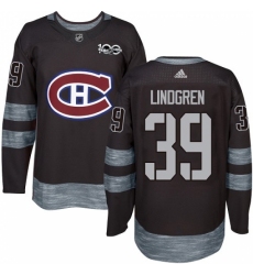 Men's Adidas Montreal Canadiens #39 Charlie Lindgren Authentic Black 1917-2017 100th Anniversary NHL Jersey