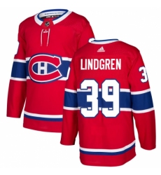 Men's Adidas Montreal Canadiens #39 Charlie Lindgren Authentic Red Home NHL Jersey