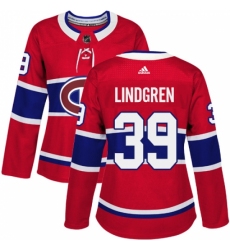 Women's Adidas Montreal Canadiens #39 Charlie Lindgren Authentic Red Home NHL Jersey