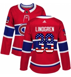 Women's Adidas Montreal Canadiens #39 Charlie Lindgren Authentic Red USA Flag Fashion NHL Jersey