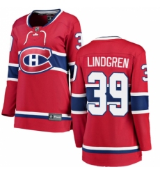 Women's Montreal Canadiens #39 Charlie Lindgren Authentic Red Home Fanatics Branded Breakaway NHL Jersey