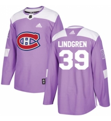 Youth Adidas Montreal Canadiens #39 Charlie Lindgren Authentic Purple Fights Cancer Practice NHL Jersey