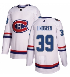 Youth Adidas Montreal Canadiens #39 Charlie Lindgren Authentic White 2017 100 Classic NHL Jersey