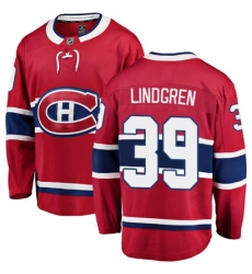 Youth Montreal Canadiens #39 Charlie Lindgren Authentic Red Home Fanatics Branded Breakaway NHL Jersey