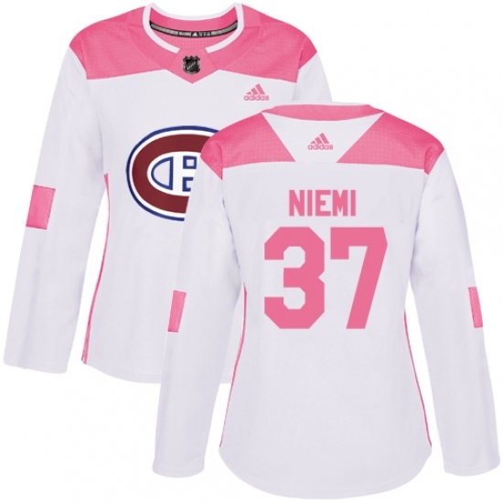 Women's Adidas Montreal Canadiens #37 Antti Niemi Authentic White Pink Fashion NHL Jersey Women's Adidas Montreal Canadiens #37 Antti Niemi Authentic White Pink Fashion NHL Jersey