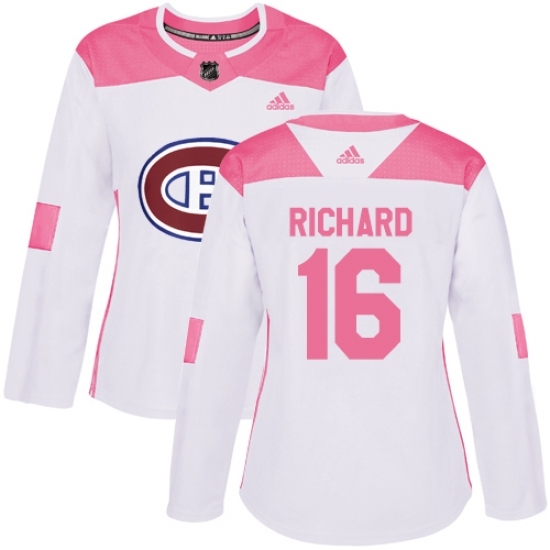 Women's Adidas Montreal Canadiens #16 Henri Richard Authentic White/Pink Fashion NHL Jersey Women's Adidas Montreal Canadiens #16 Henri Richard Authentic White/Pink Fashion NHL Jersey