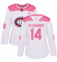 Women's Adidas Montreal Canadiens #14 Tomas Plekanec Authentic White/Pink Fashion NHL Jersey