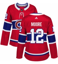 Women's Adidas Montreal Canadiens #12 Dickie Moore Authentic Red Home NHL Jersey