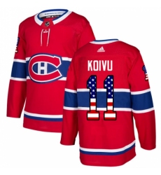 Men's Adidas Montreal Canadiens #11 Saku Koivu Authentic Red USA Flag Fashion NHL Jersey