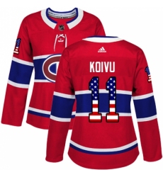 Women's Adidas Montreal Canadiens #11 Saku Koivu Authentic Red USA Flag Fashion NHL Jersey