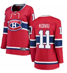 Women's Montreal Canadiens #11 Saku Koivu Authentic Red Home Fanatics Branded Breakaway NHL Jersey
