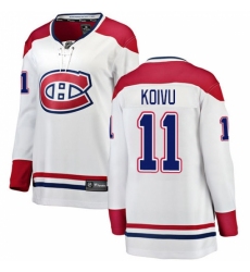 Women's Montreal Canadiens #11 Saku Koivu Authentic White Away Fanatics Branded Breakaway NHL Jersey