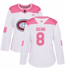 Women's Adidas Montreal Canadiens #8 Jordie Benn Authentic White/Pink Fashion NHL Jersey