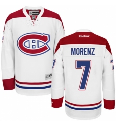 Men's Reebok Montreal Canadiens #7 Howie Morenz Authentic White Away NHL Jersey