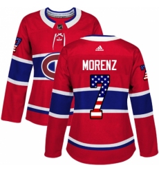Women's Adidas Montreal Canadiens #7 Howie Morenz Authentic Red USA Flag Fashion NHL Jersey
