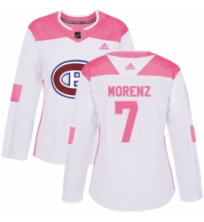 Women's Adidas Montreal Canadiens #7 Howie Morenz Authentic White/Pink Fashion NHL Jersey