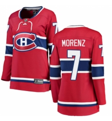 Women's Montreal Canadiens #7 Howie Morenz Authentic Red Home Fanatics Branded Breakaway NHL Jersey
