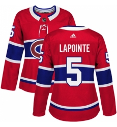 Women's Adidas Montreal Canadiens #5 Guy Lapointe Authentic Red Home NHL Jersey