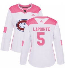 Women's Adidas Montreal Canadiens #5 Guy Lapointe Authentic White/Pink Fashion NHL Jersey